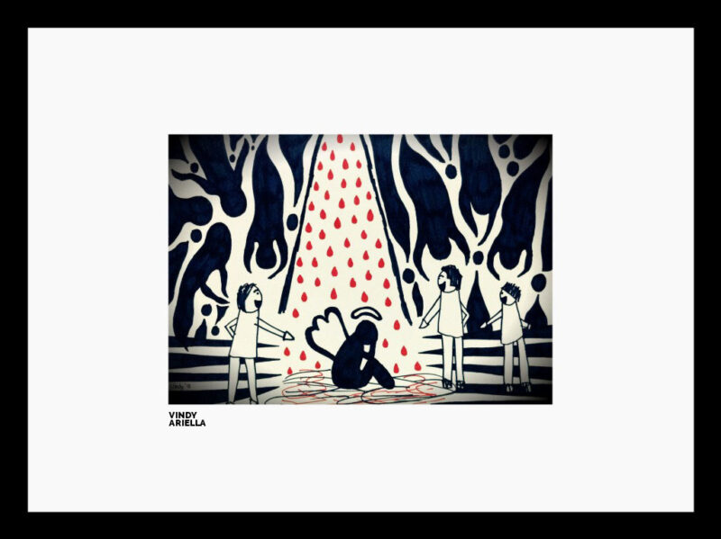 A painting titled "Depressed Angel" by Vindy Ariella
